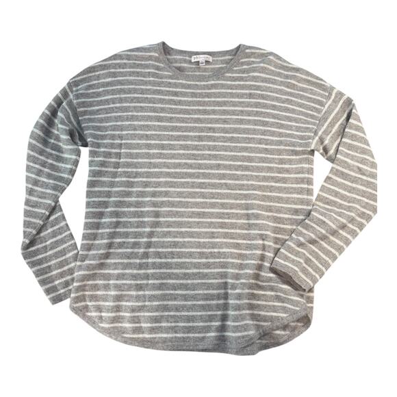 Philosophy Gray & White Striped 100% Cashmere Sweater Women's Large - Picture 1 of 4